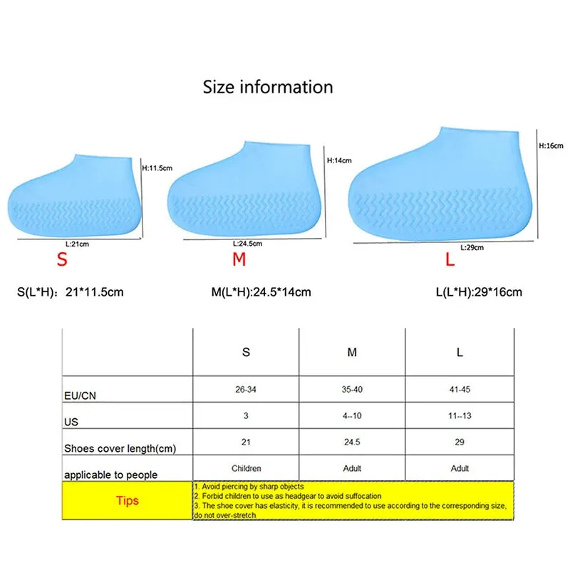 1 Pair Silicone WaterProof Shoe Covers S/M/L Covers Slip-resistant Rubber Rain Boot Overshoes Accessories For Outdoor Rainy Day