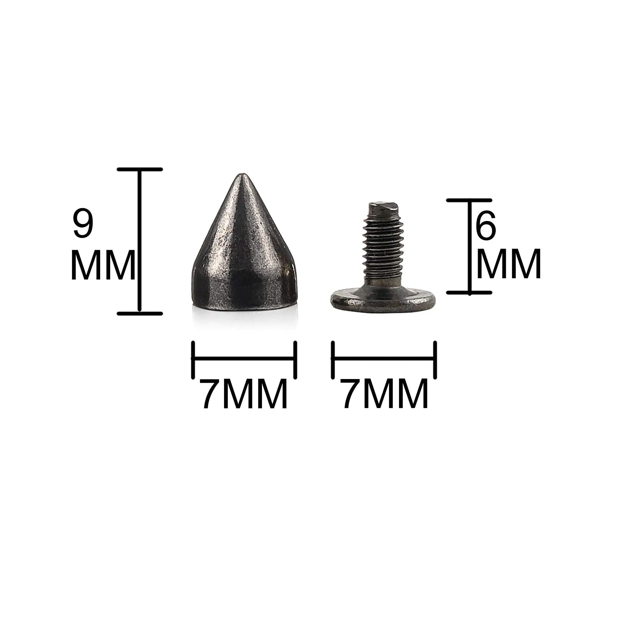 100 Sets 9MM Gun Metal Spikes and Studs Metal Bullet Cone Spikes Screw Back Leather Craft Rapid Rivet Screws Punk Studs and Spikes