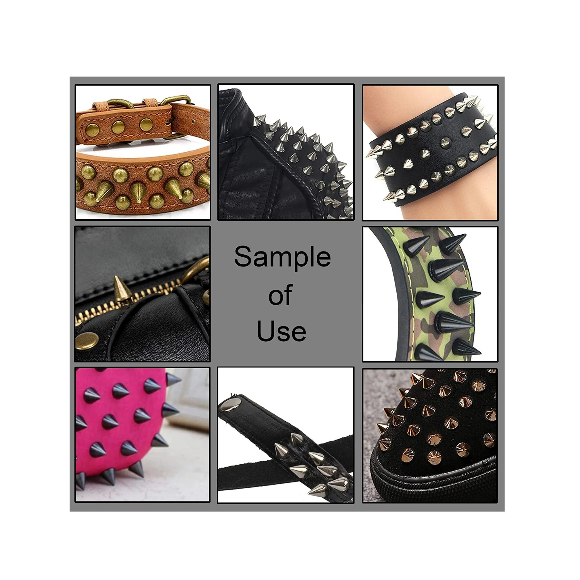 100 Sets 9MM Gun Metal Spikes and Studs Metal Bullet Cone Spikes Screw Back Leather Craft Rapid Rivet Screws Punk Studs and Spikes