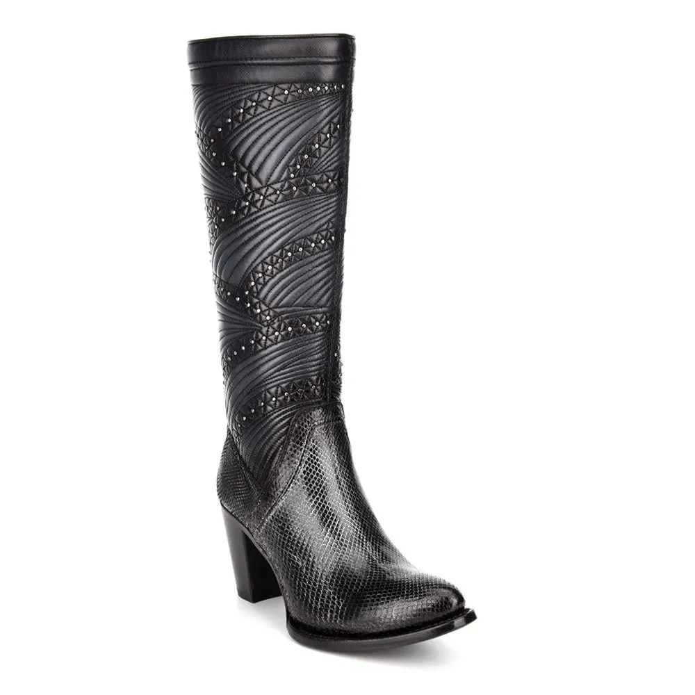 3F23PH - Cuadra black western cowgirl python skin knee high boots for women