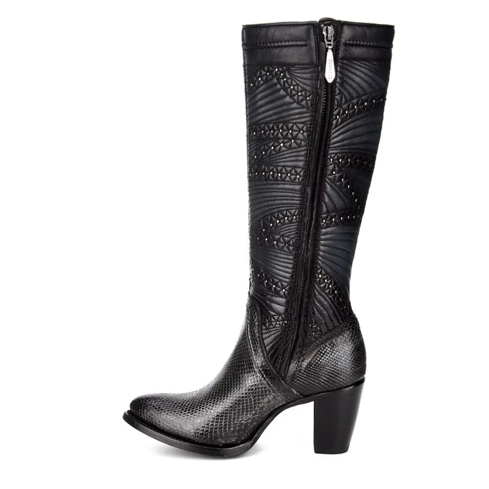 3F23PH - Cuadra black western cowgirl python skin knee high boots for women