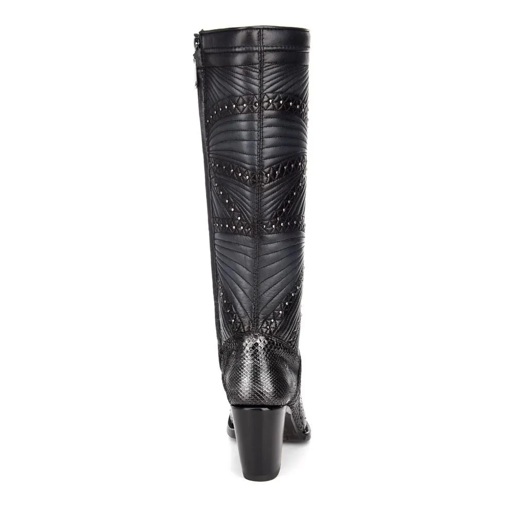 3F23PH - Cuadra black western cowgirl python skin knee high boots for women