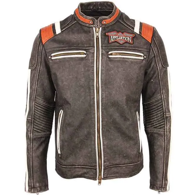 Affiliation Skull Embroidery Genuine Leather Motorcycle Jacket