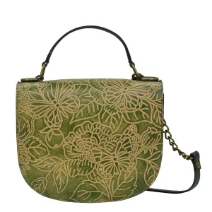 Anuschka Women's Genuine Vegetable Tanned Leather Small Flap Crossbody - Tooled Butterfly Jade