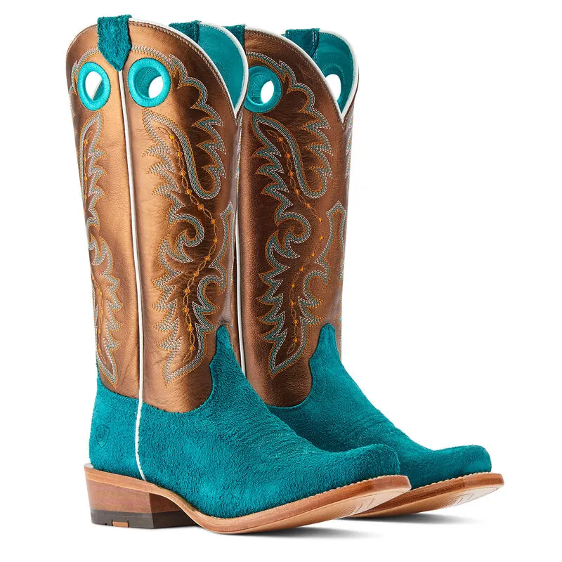 ARIAT WOMEN'S FUTURITY BOON WESTERN BOOTS | ANCIENT TURQUOISE ROUGHOUT / GILDED MOCHA