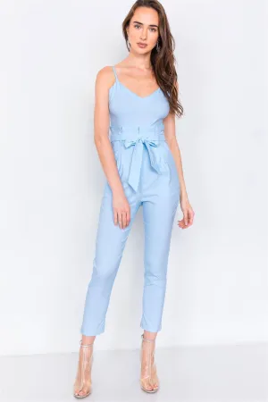 Baby Blue Mock High-Waist V-Neck Cami Jumpsuit