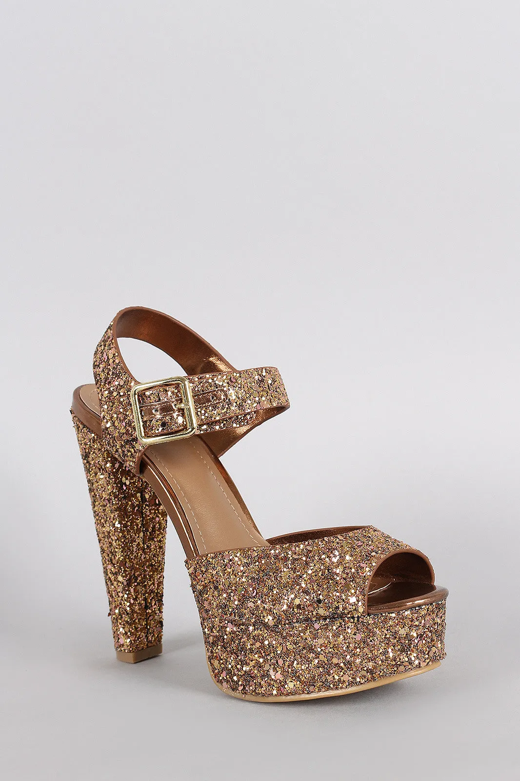 Bamboo Glitter Peep Toe Ankle Strap Platform Heel