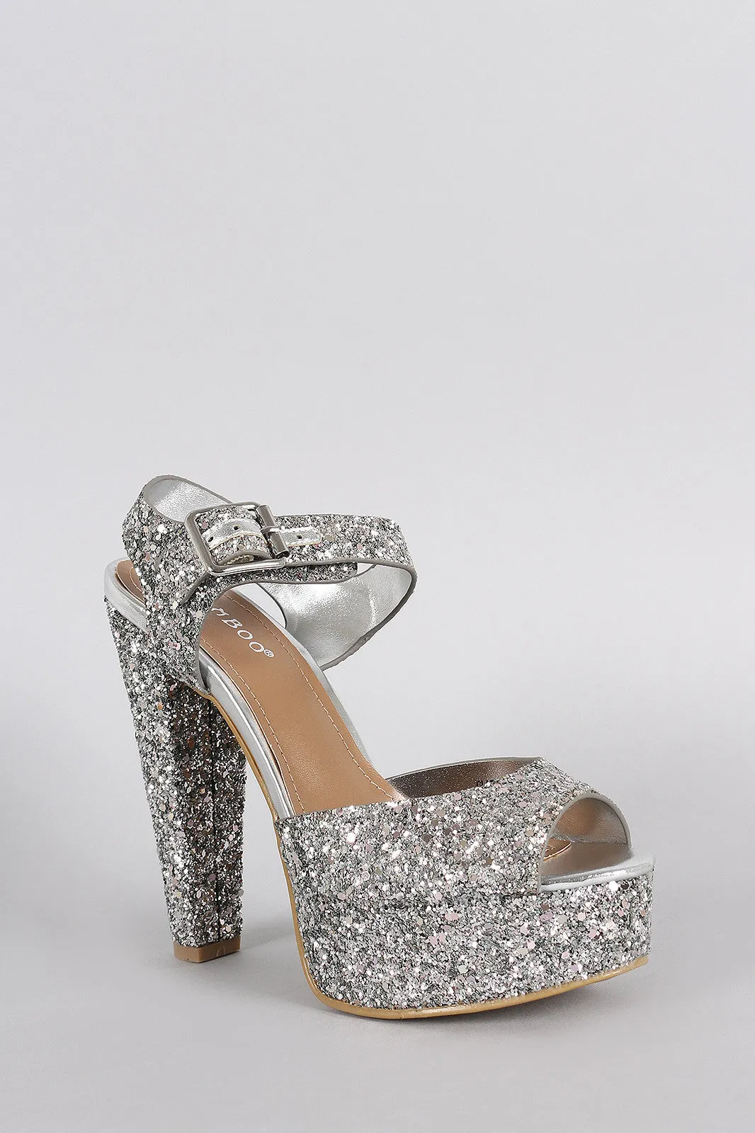 Bamboo Glitter Peep Toe Ankle Strap Platform Heel