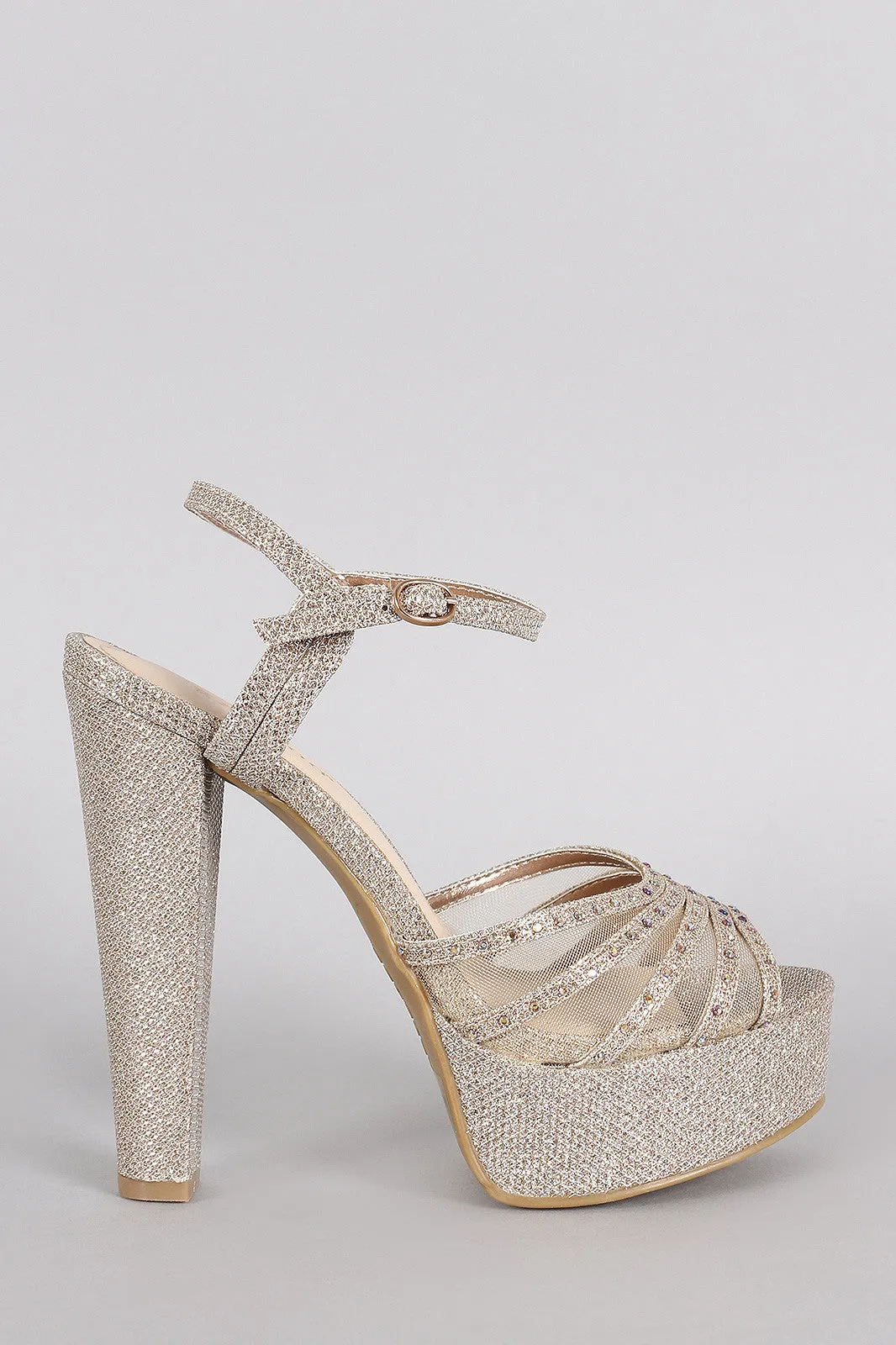 Bamboo Rhinestone Glitter Peep Toe Platform Heel