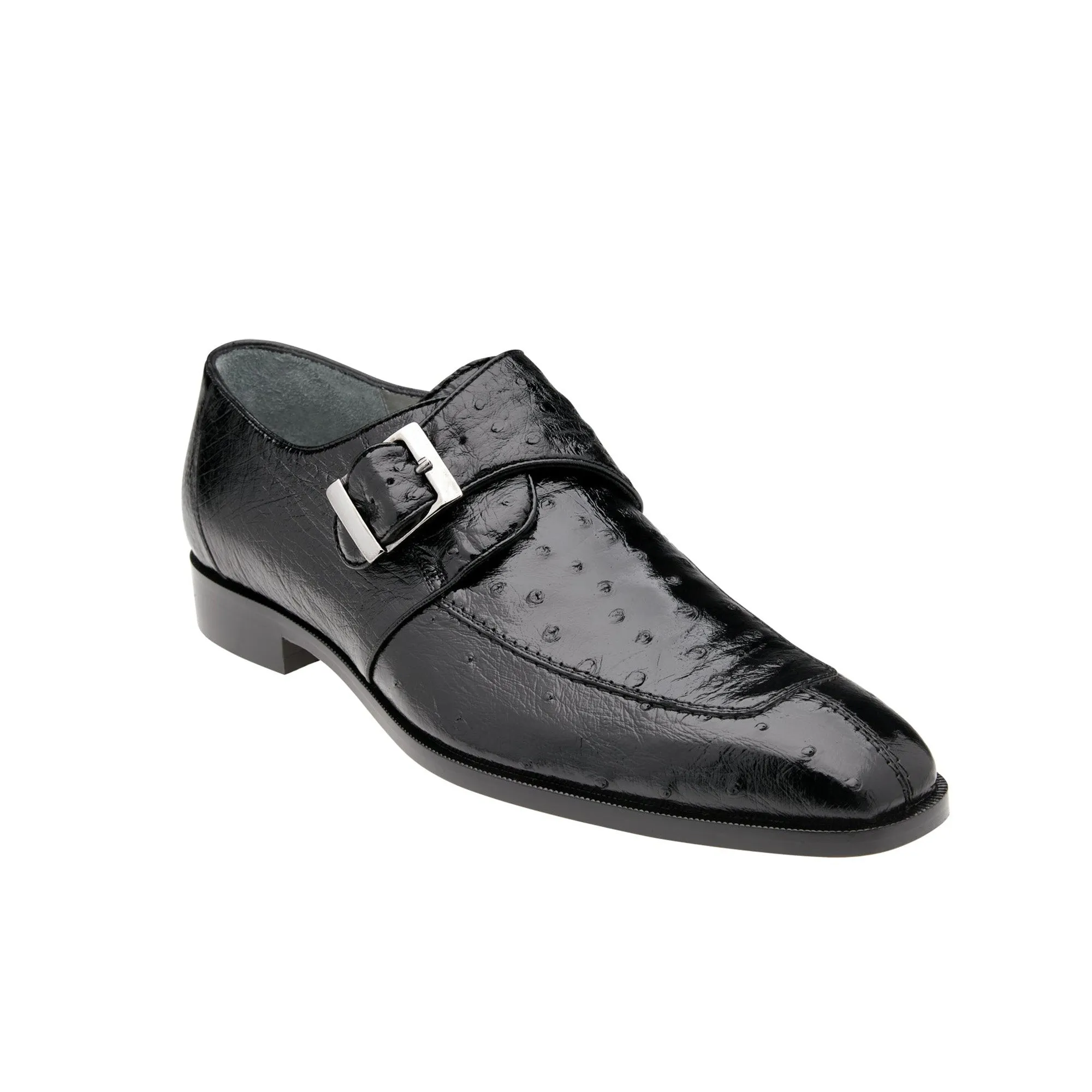 Belvedere Josh in Black Genuine Ostrich Split Toe Monk Strap Dress Shoes