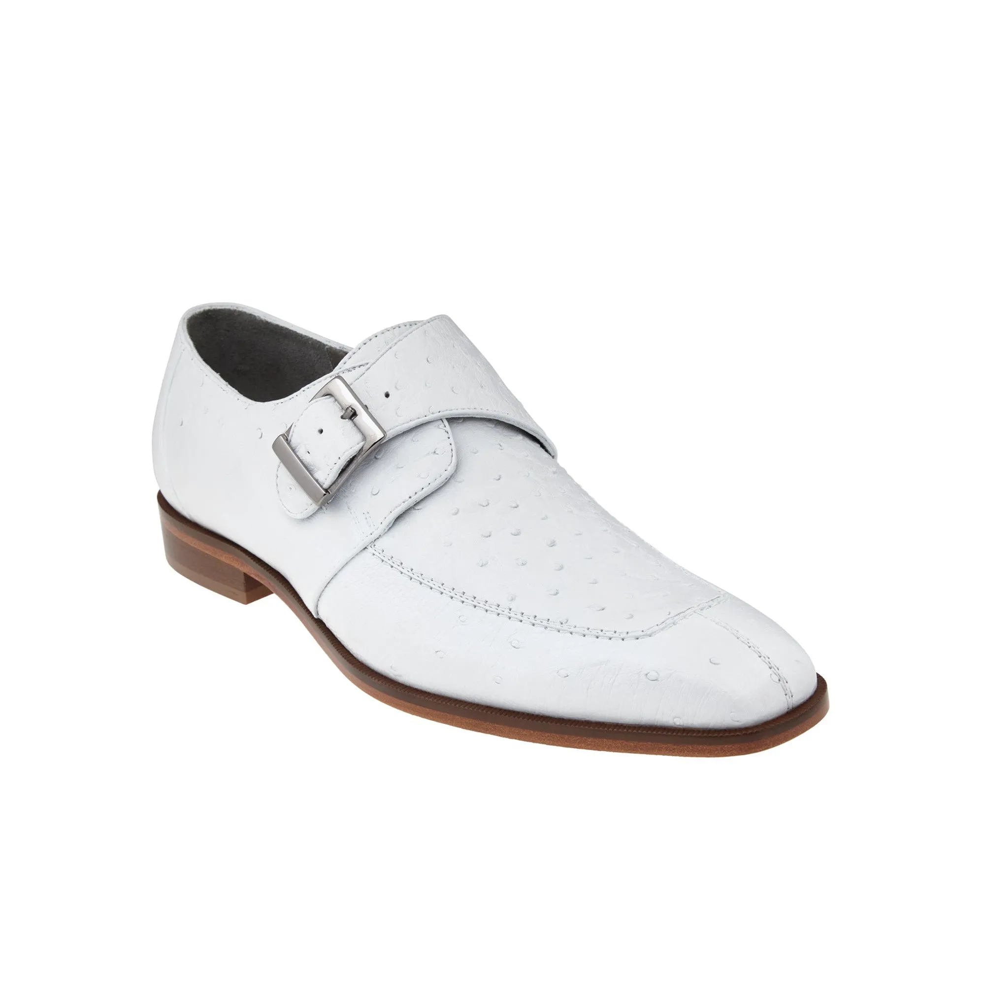 Belvedere Josh in White Genuine Ostrich Split Toe Monk Strap Dress Shoes