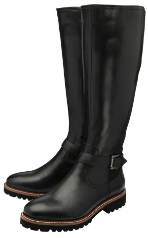 Belverdere Ladies Flat Knee High Boot - Black Leather