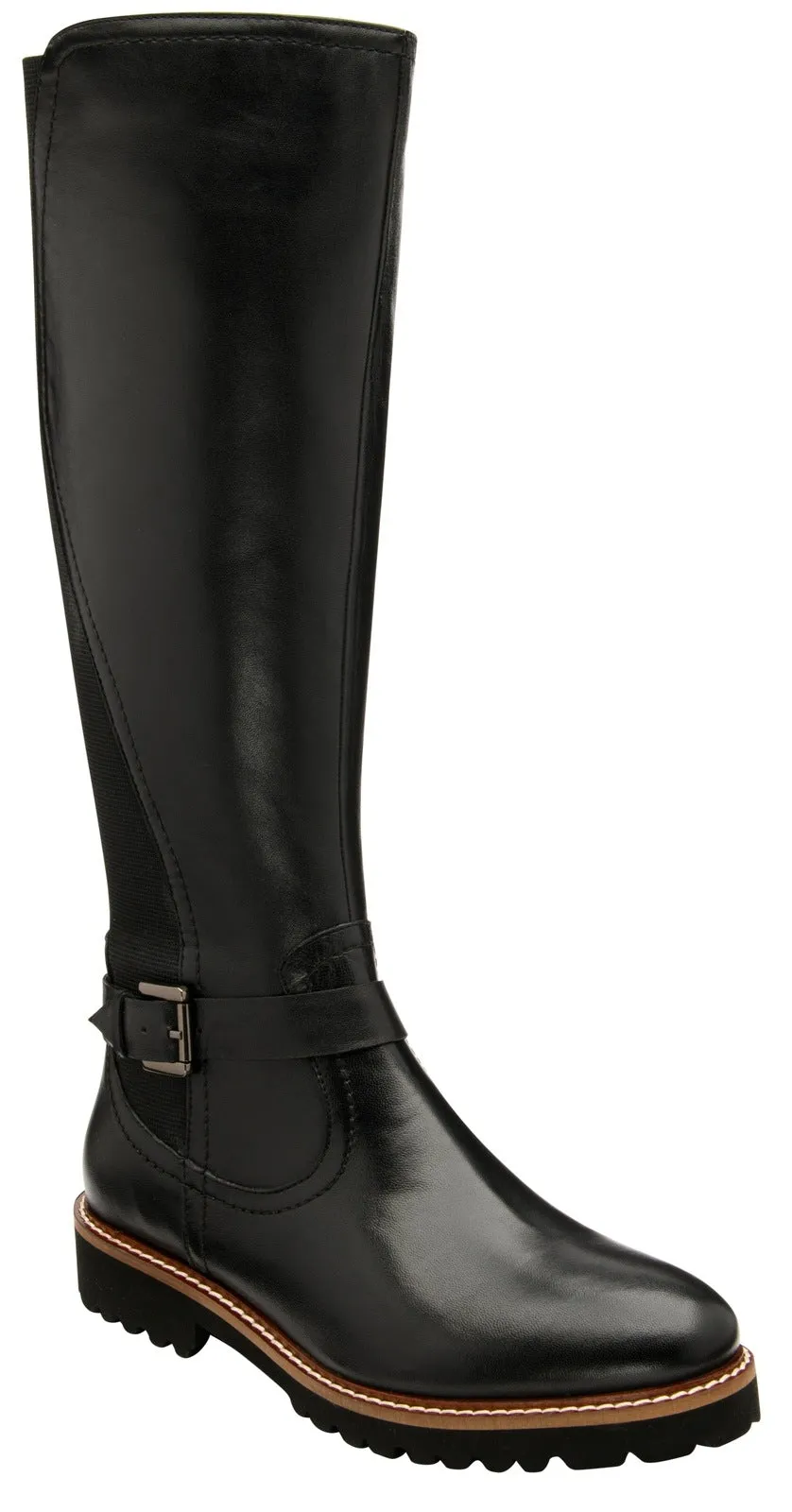 Belverdere Ladies Flat Knee High Boot - Black Leather