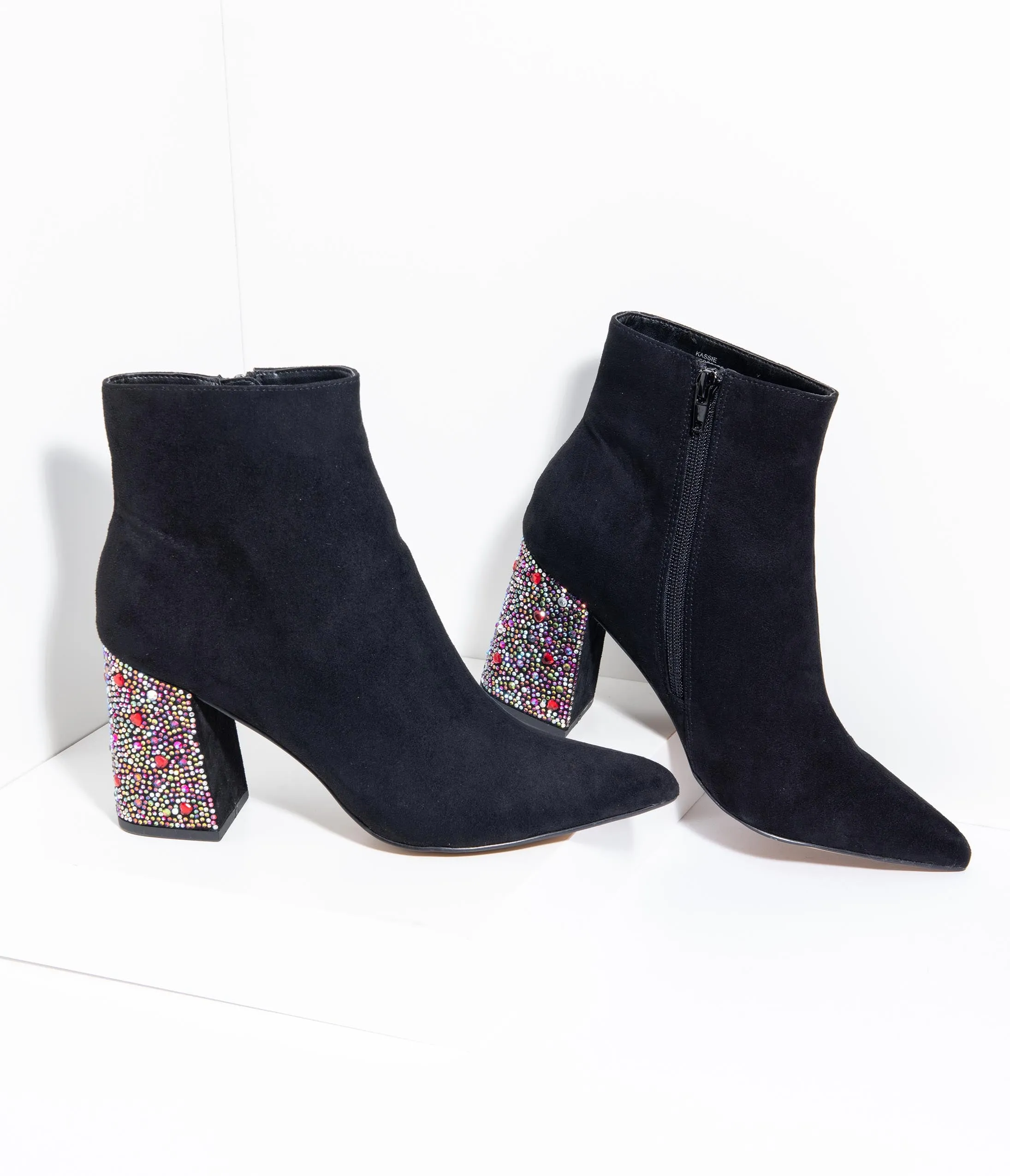 Betsey Johnson Black Suede Rhinestone Heel Cassie Booties