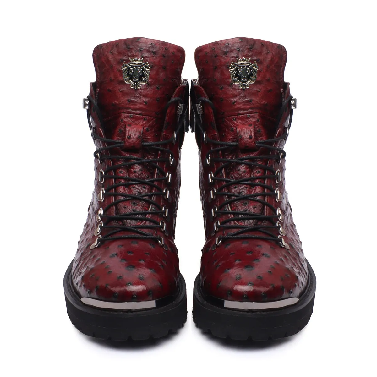 Biker Boots Wine Premium Authentic Ostrich Leather