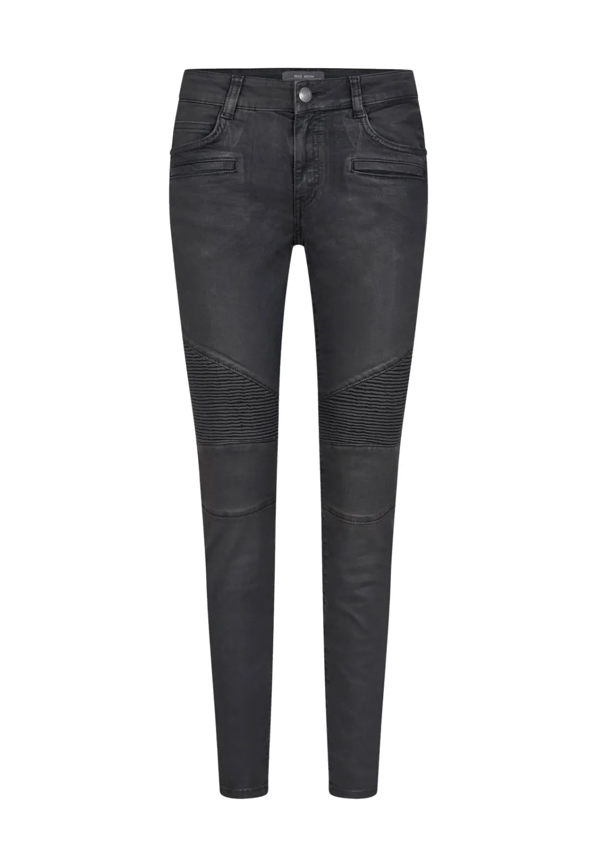 Biker Style Coated Dark Grey Coated Jean | Alanis | Mos Mosh