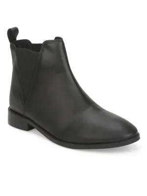 Black PU Slip On Low Ankle Boots