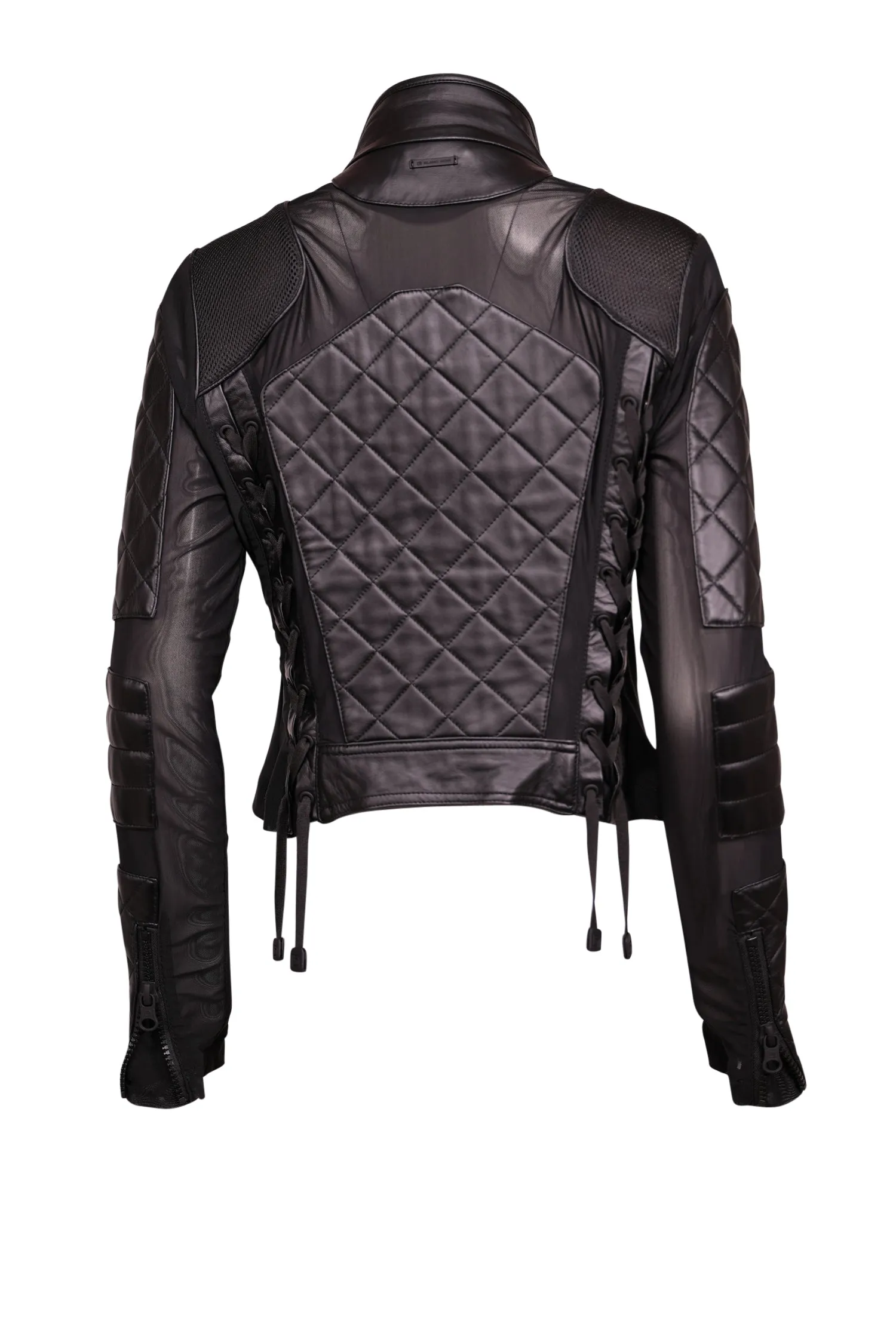 Blanc Noir - Black Leather & Mesh Moto Jacket Sz L