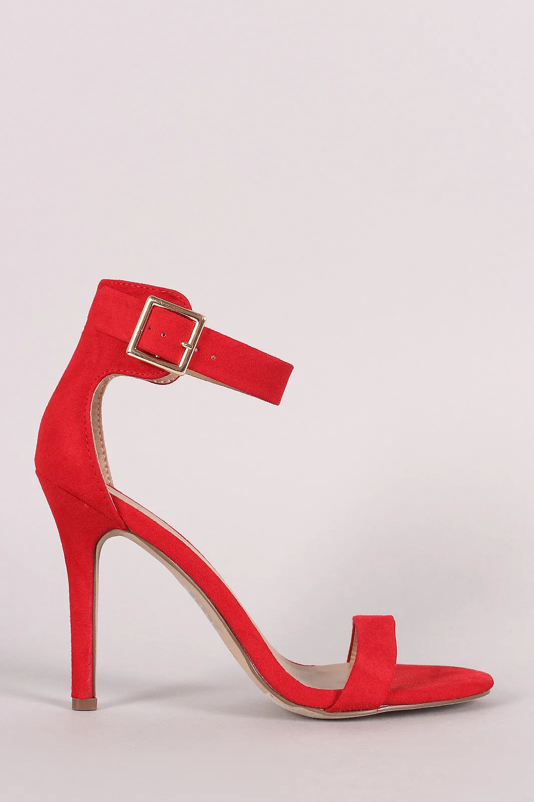 Breckelle Suede Buckle Ankle Strap Single Sole Heel