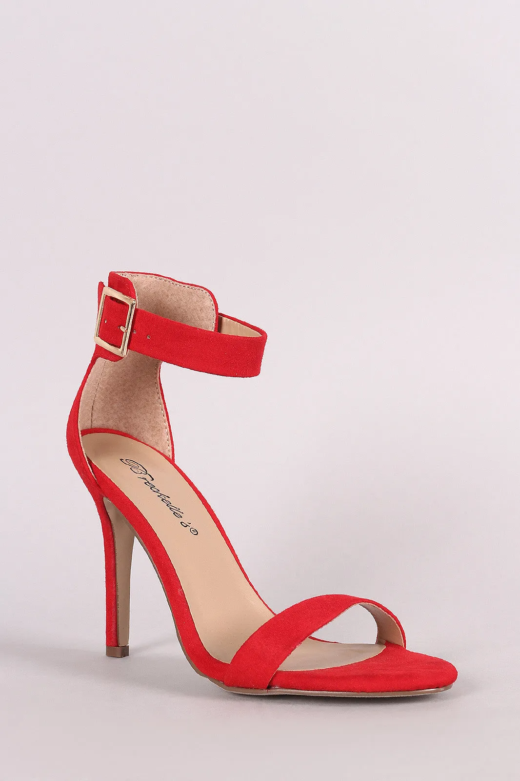 Breckelle Suede Buckle Ankle Strap Single Sole Heel