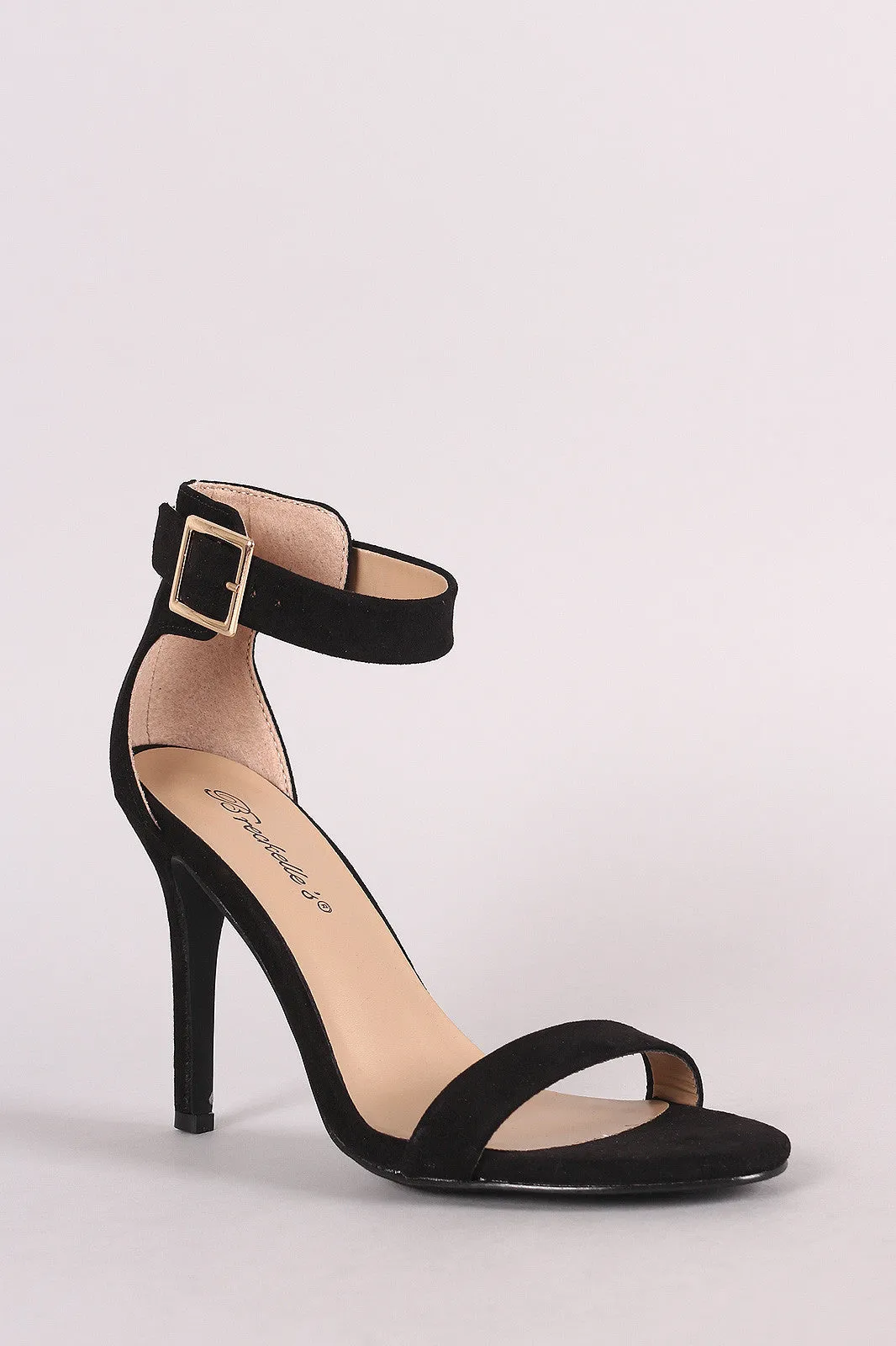 Breckelle Suede Buckle Ankle Strap Single Sole Heel