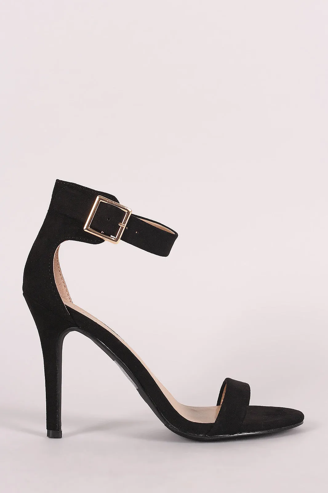 Breckelle Suede Buckle Ankle Strap Single Sole Heel