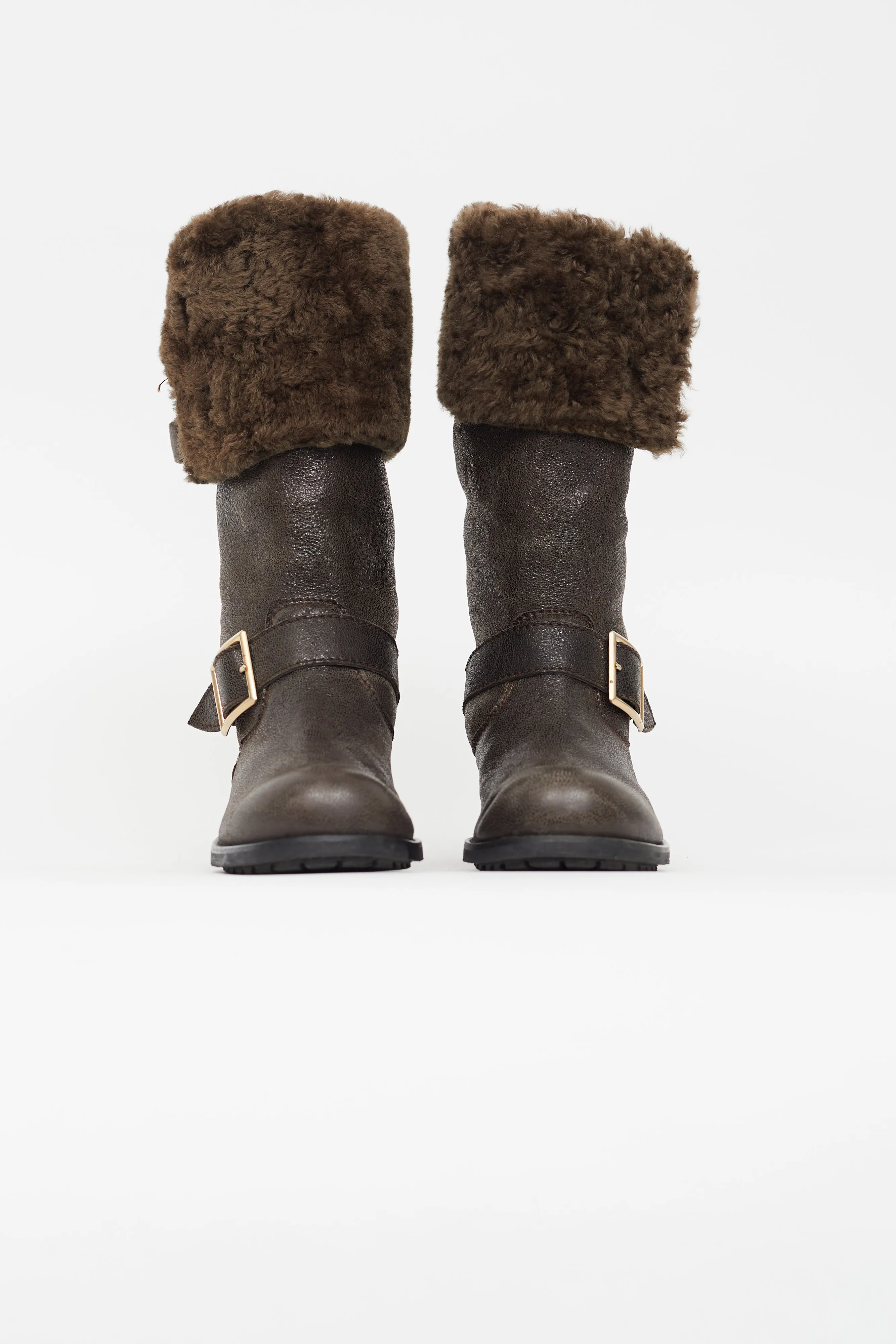 Brown Leather Shearling Biker Boot