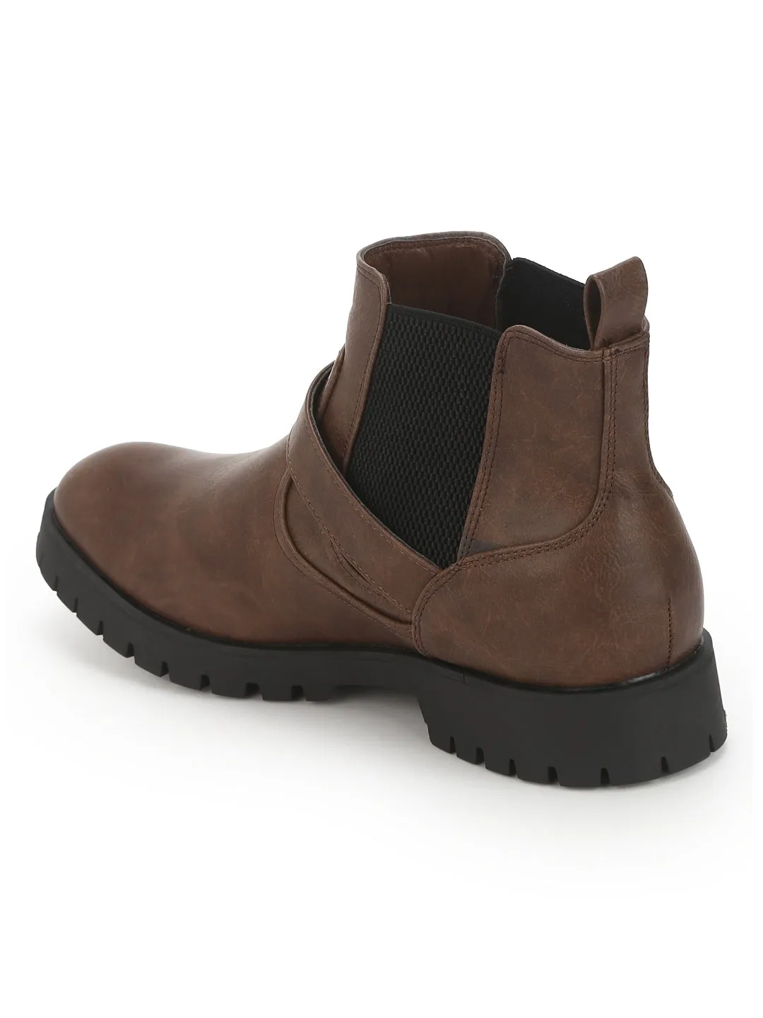 Brown PU Buckle Men Boots