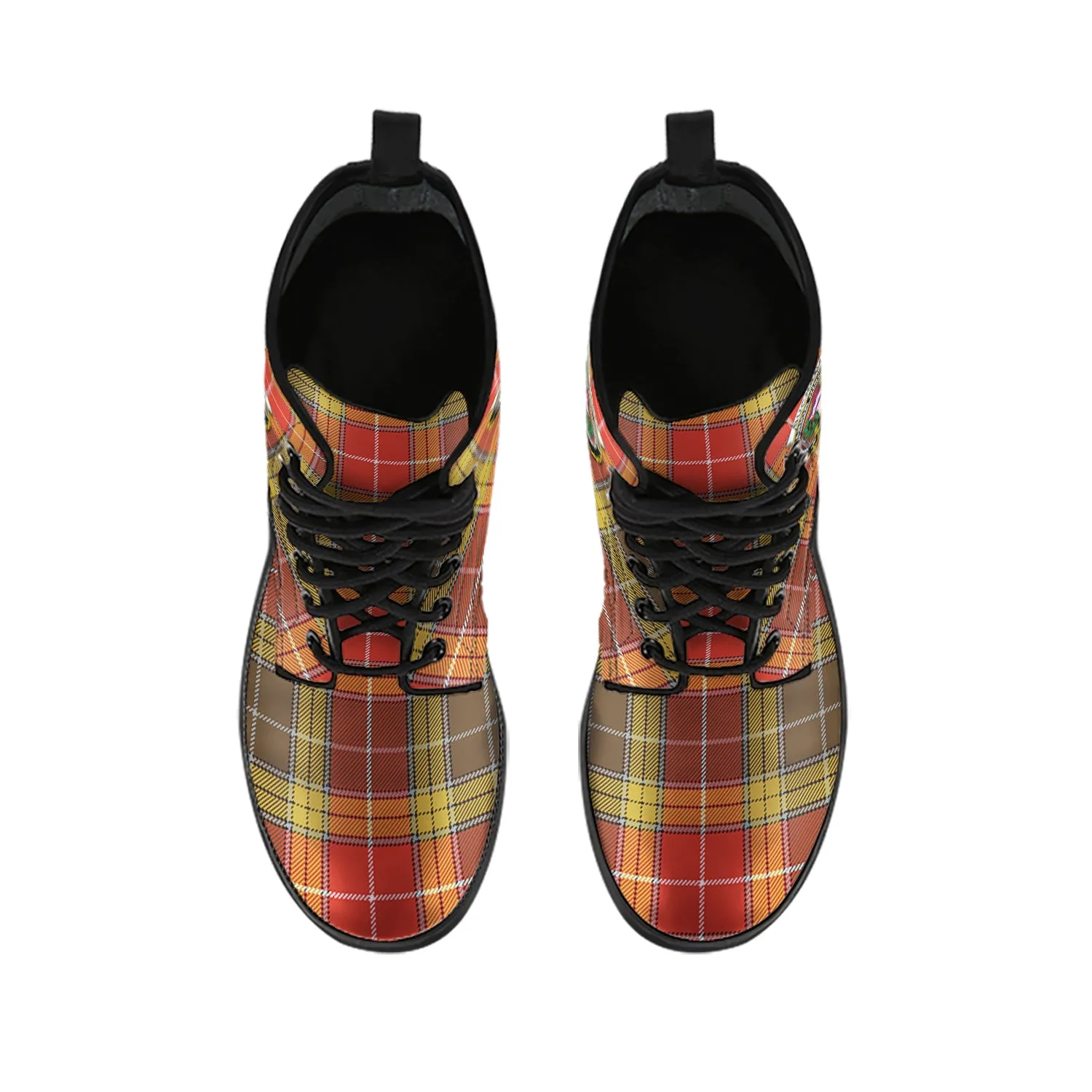 Buchanan Old Set Weathered Tartan Leather Boots with Family Crest