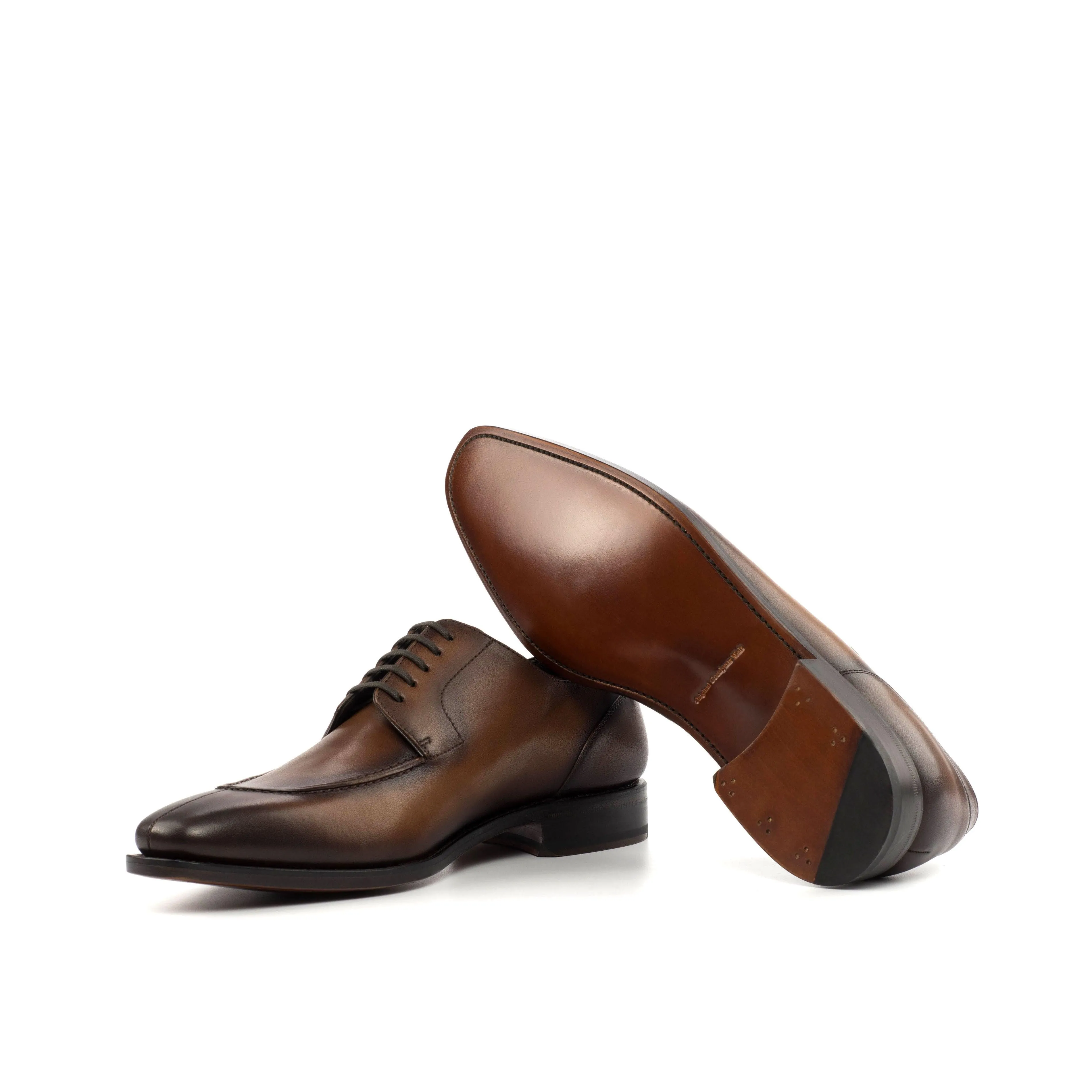 Burnished Brown Leather Split-Toe Derby Shoes