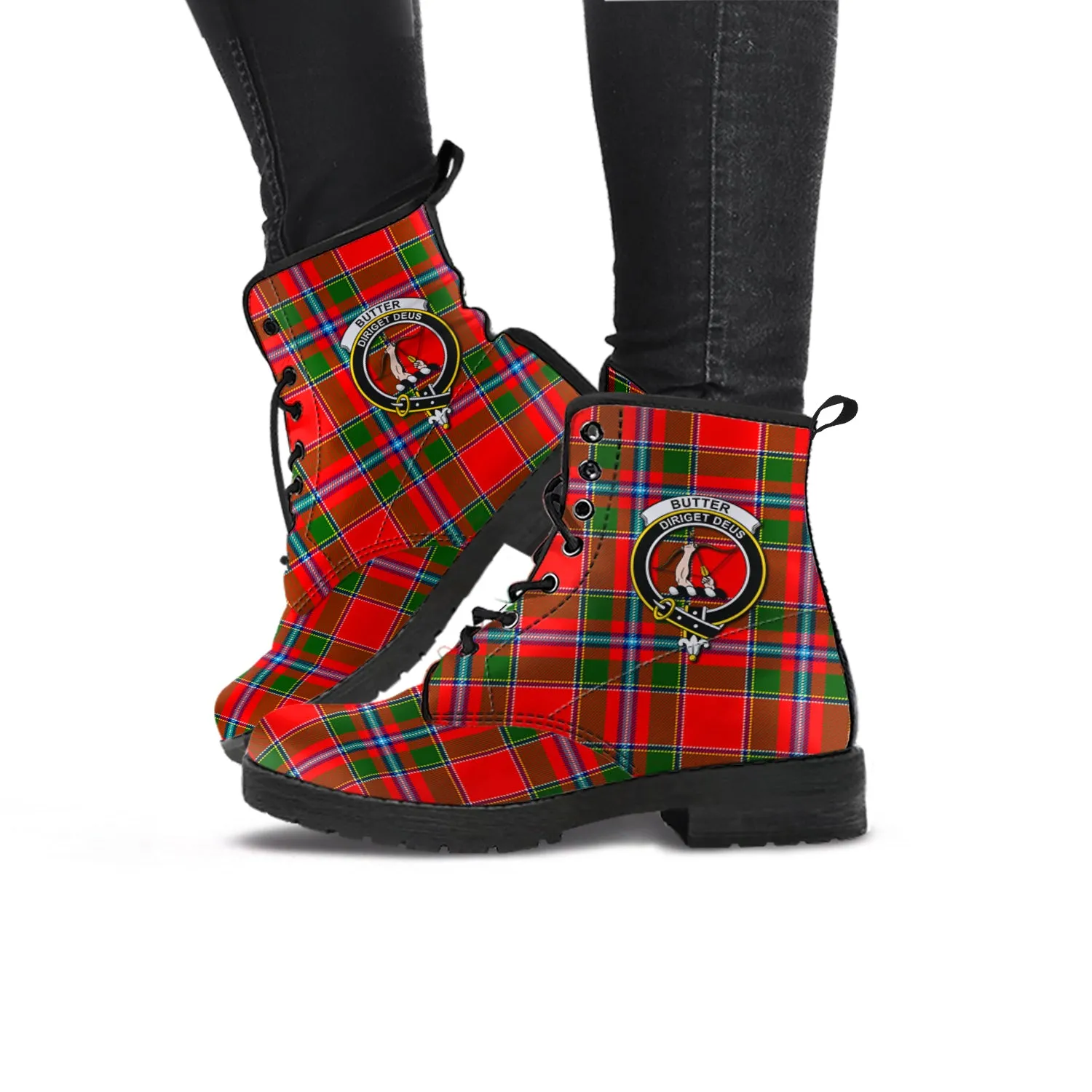 Butter Tartan Leather Boots with Family Crest