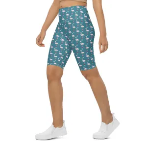 Christmas Flamingo Patterned Bike Shorts