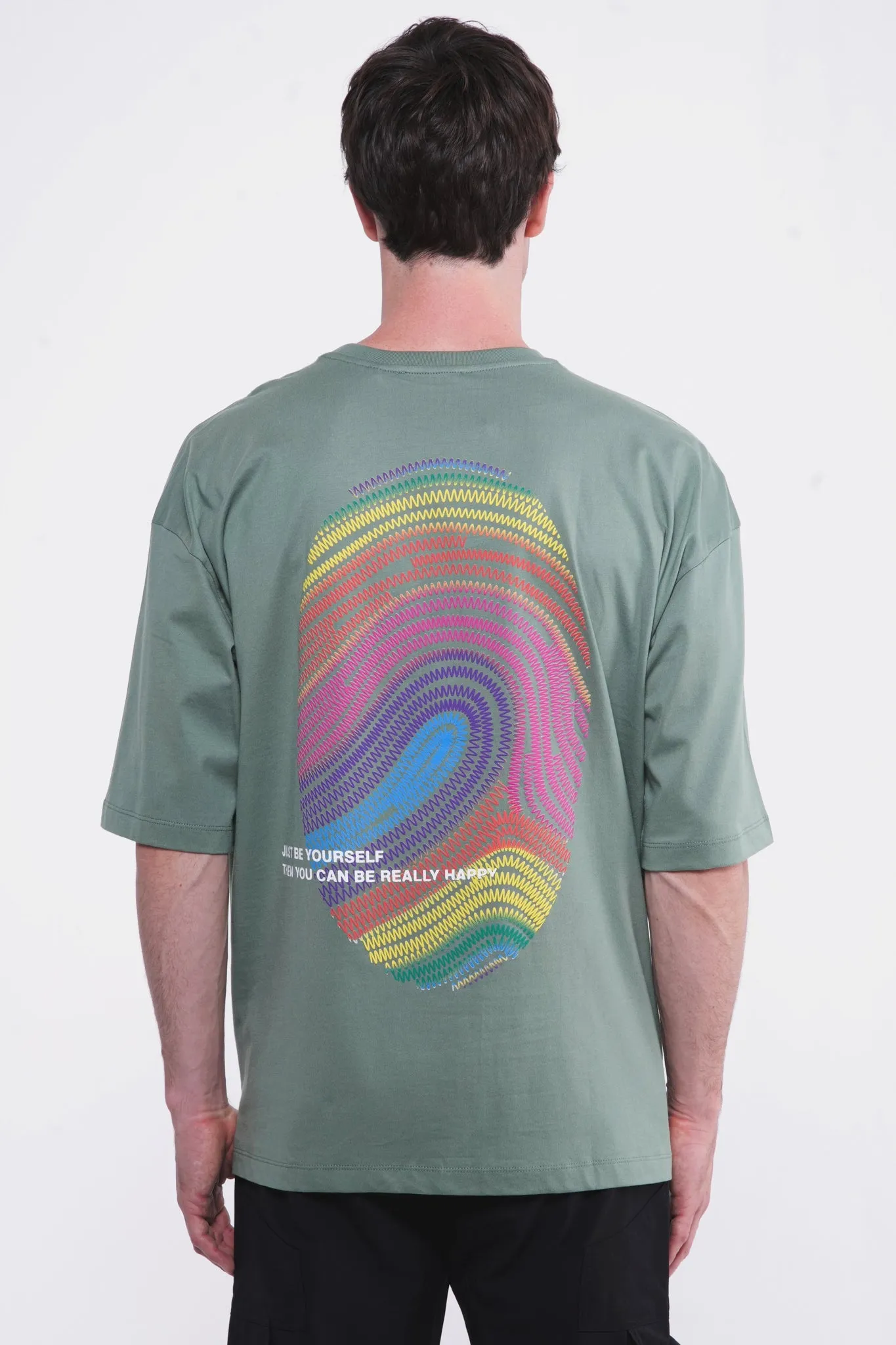 Cosmic Finger Print Oversized Tee Hunter Green