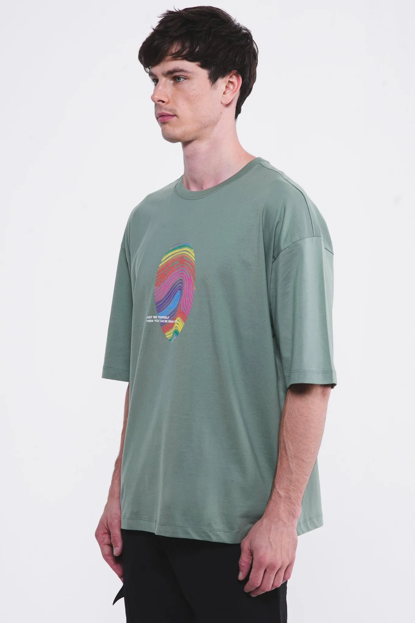 Cosmic Finger Print Oversized Tee Hunter Green