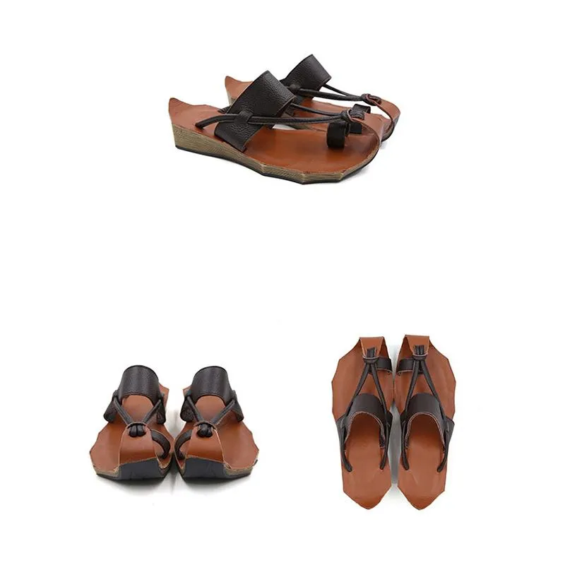 Cowhide Leather Sandals Wave Edge Sole Split Toe Slippers