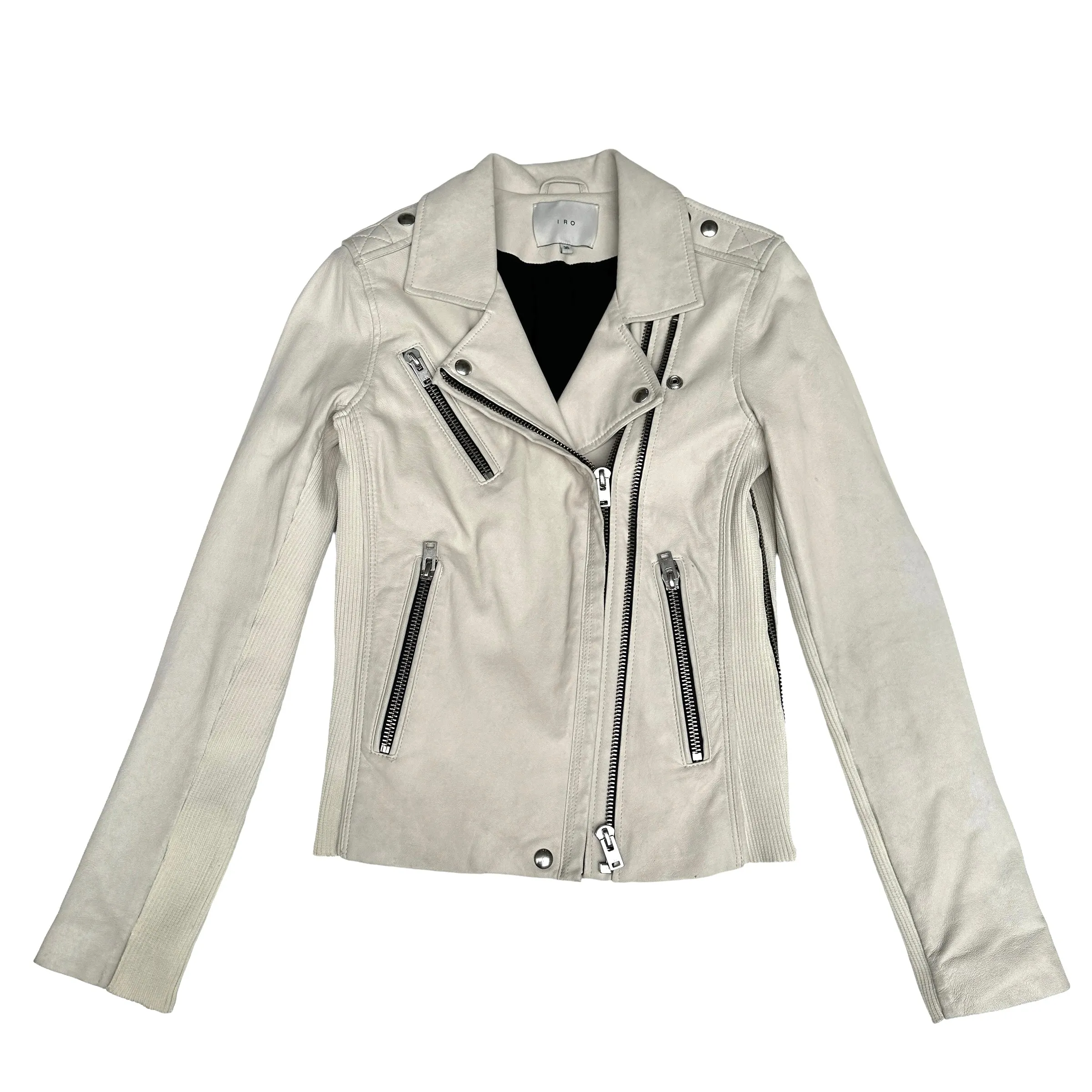 Cream Leather Jacket - S