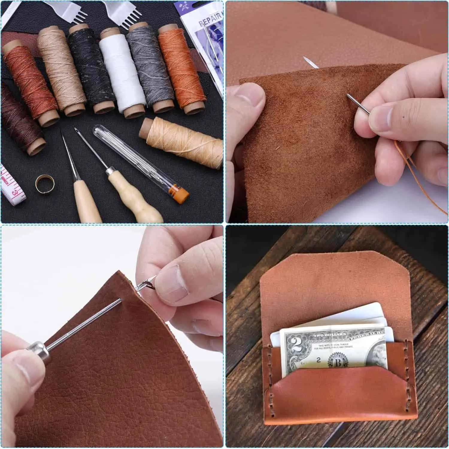 Cridoz 35 Pcs | Leather Stitching Pouch Kit with 4mm Prong Sewing Hole Punch