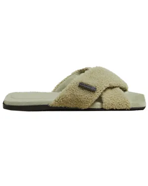 Criss Cross Shearling Slide In Bamboo