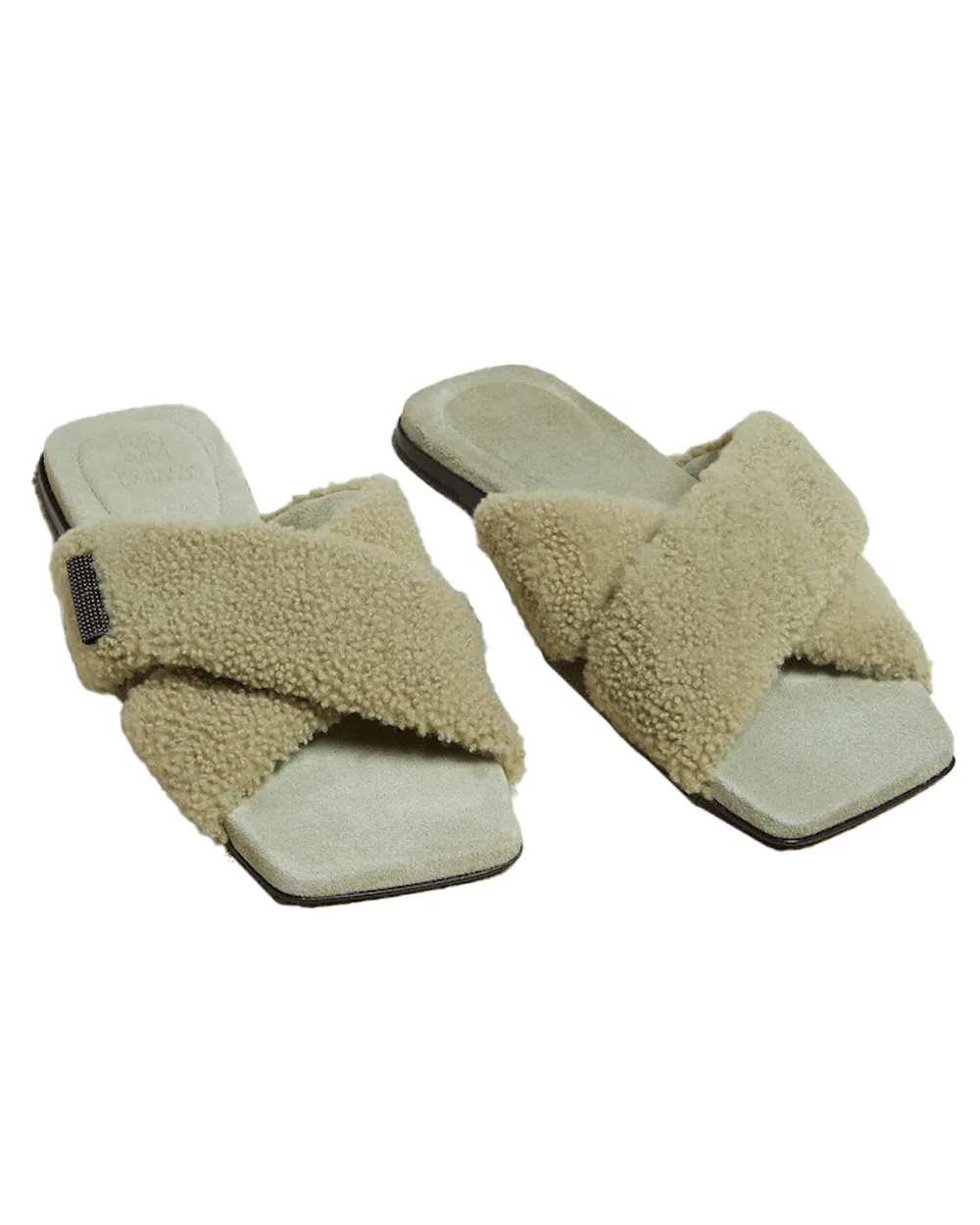 Criss Cross Shearling Slide In Bamboo