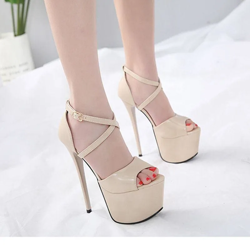 Cross-Tied Buckle Platform Heels Lady Party Pumps