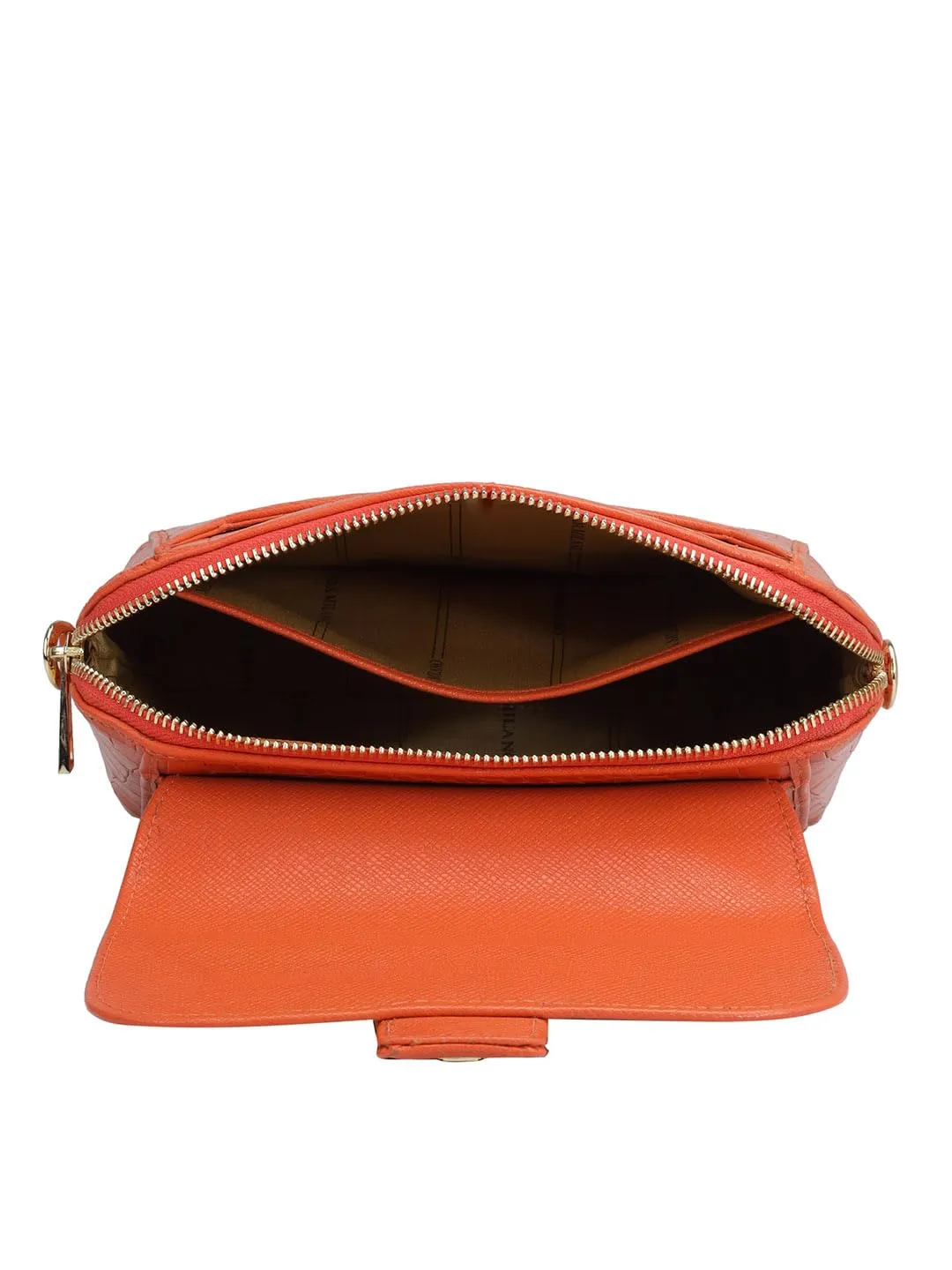 Da Milano Genuine Leather Orange Sling Bag (LSB-01437) (Small)