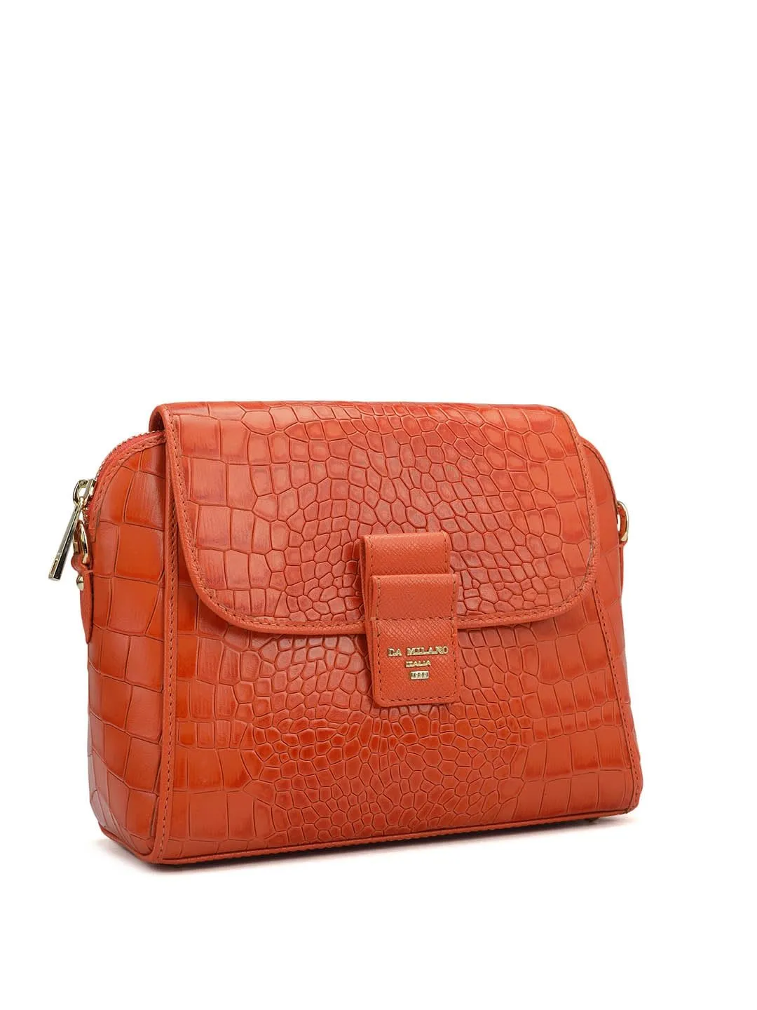 Da Milano Genuine Leather Orange Sling Bag (LSB-01437) (Small)