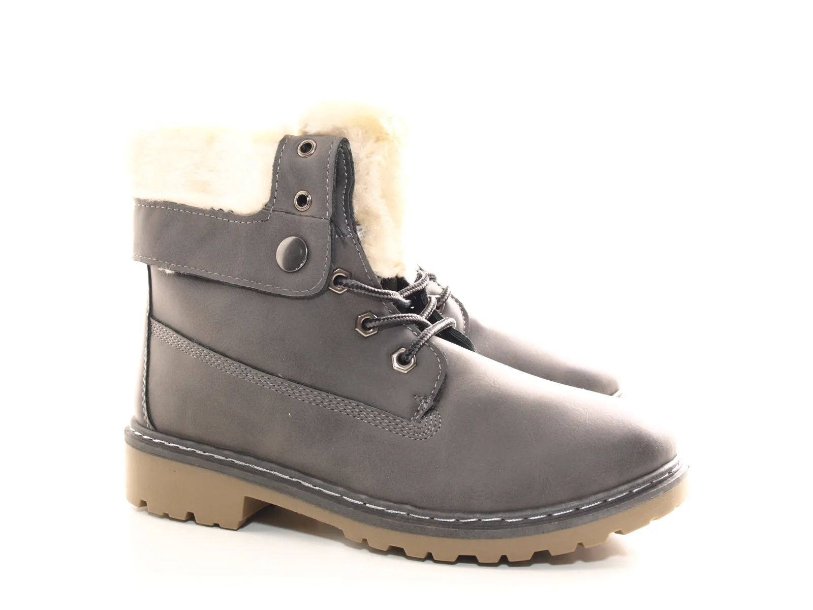 Damen Stiefeletten Biker Boots Outdoor Winterboots warm gefüttert Grey # 9120