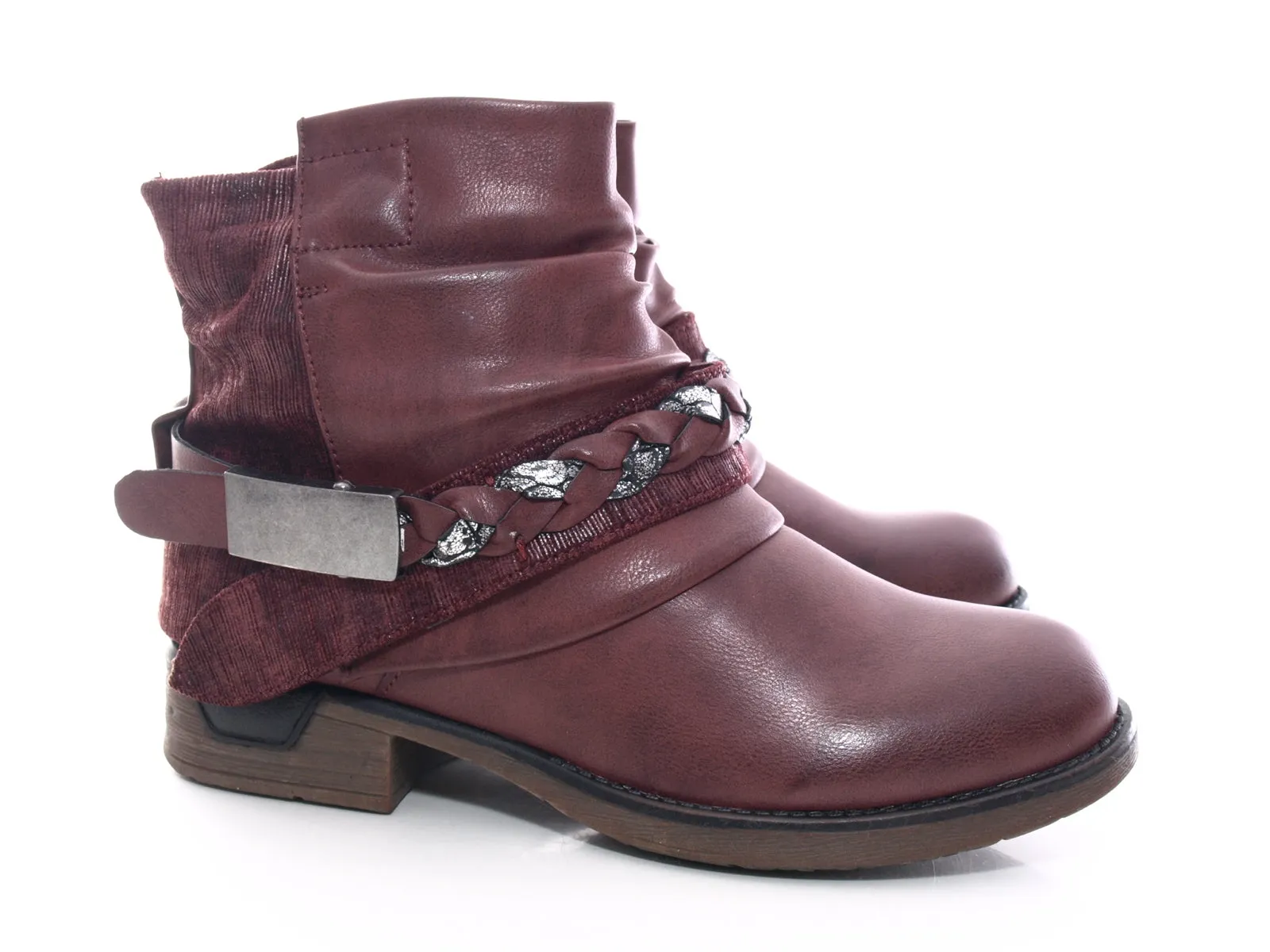 Damen Stiefeletten Biker Boots Outdoor Winterboots warm gefüttert Wine # 210