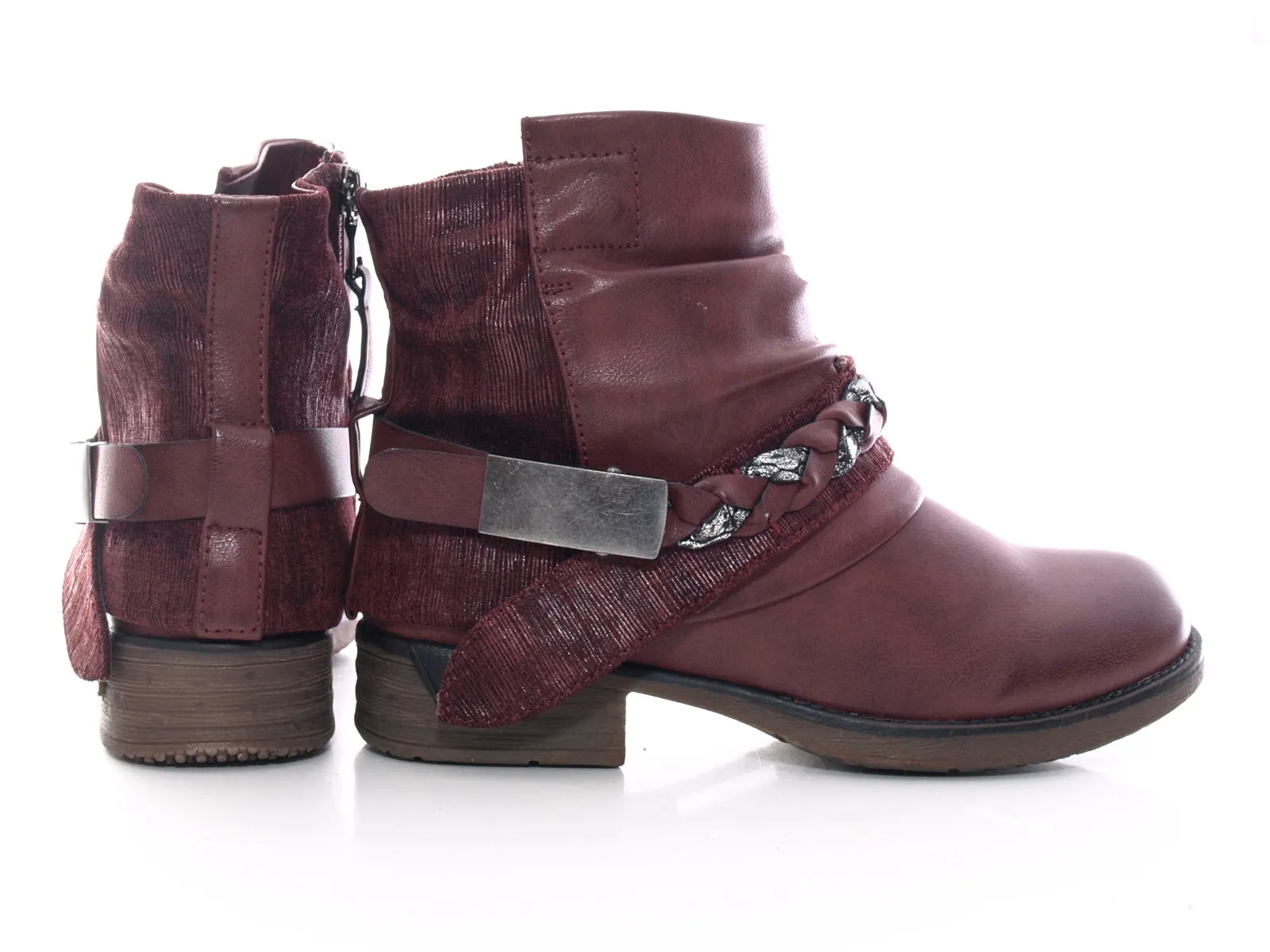 Damen Stiefeletten Biker Boots Outdoor Winterboots warm gefüttert Wine # 210