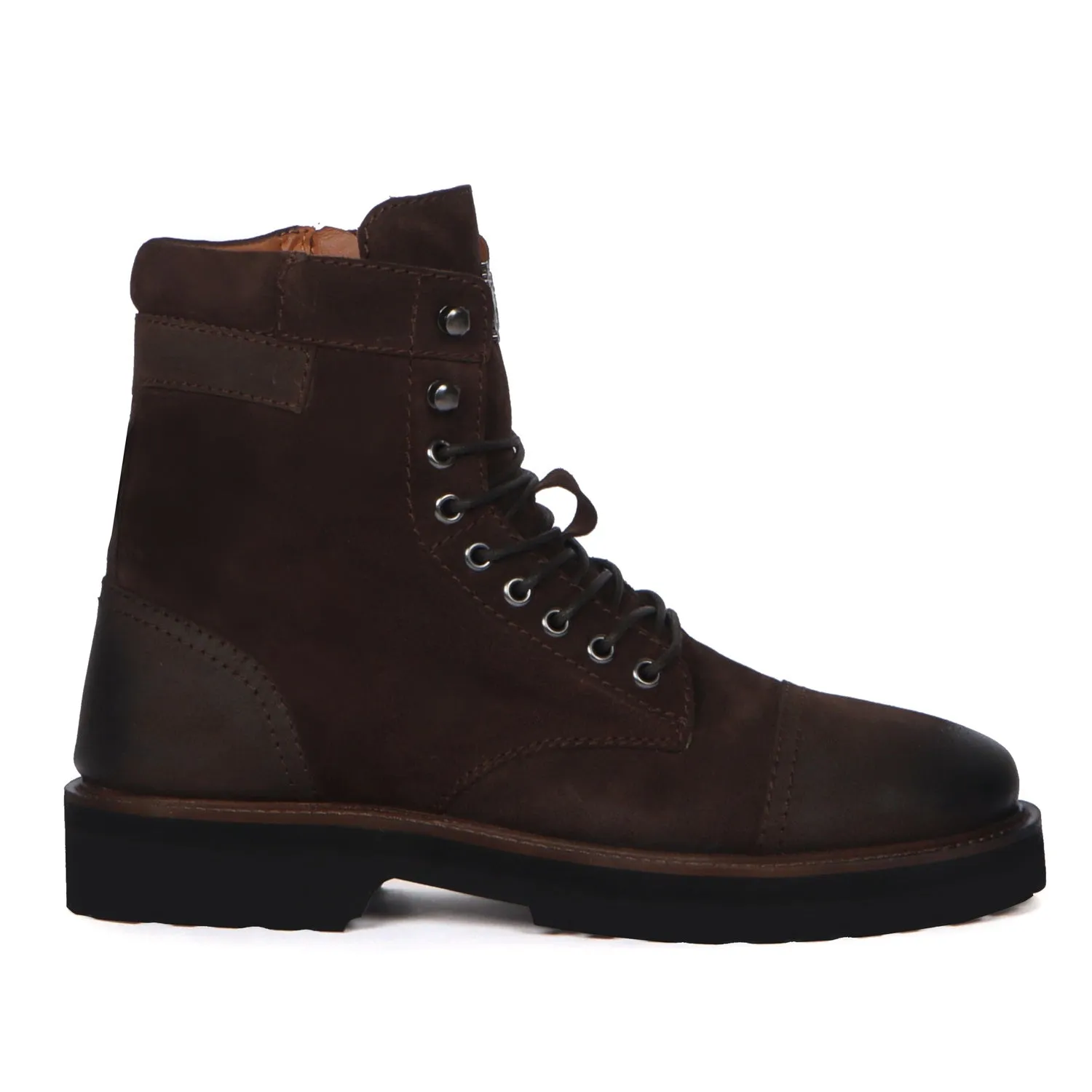 Dark Brown High Neck Biker Boot in Suede Leather Toe and Heal Cap by Brune & Bareskin