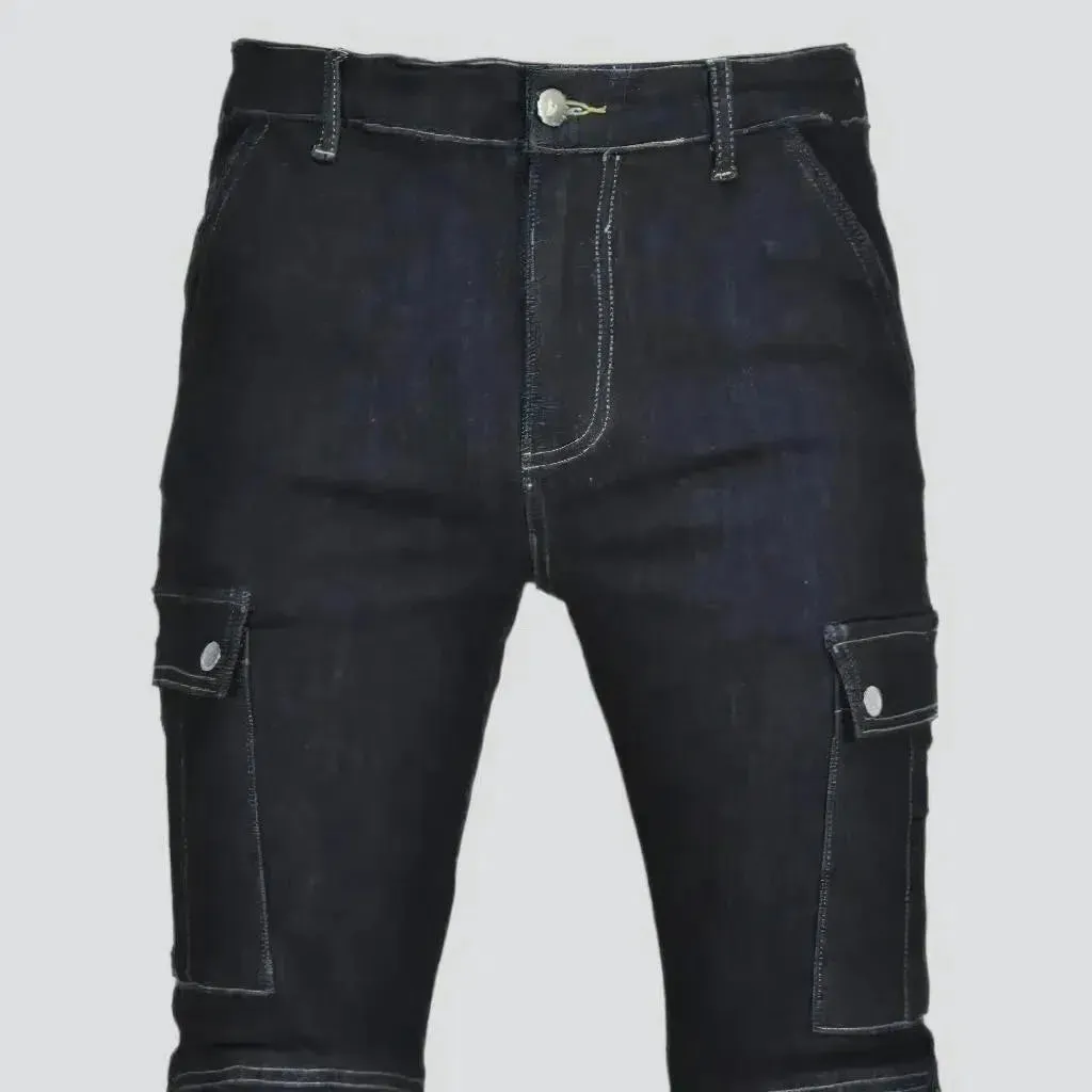 Dark-wash slim biker jeans
 for men