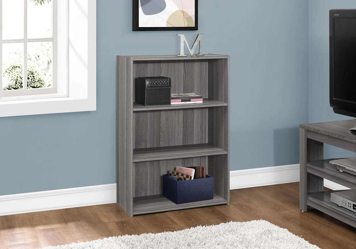 Derby 3-Shelf Bookcase - Grey