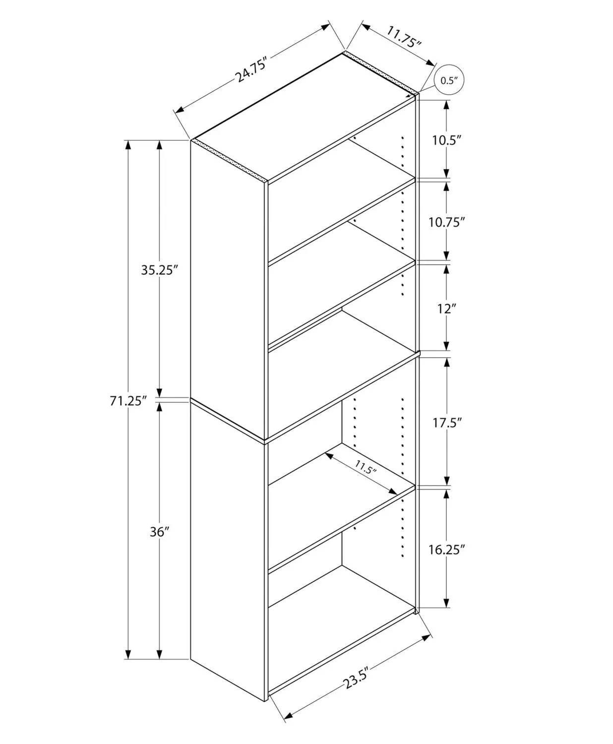 Derby 5-Shelf Bookcase - White