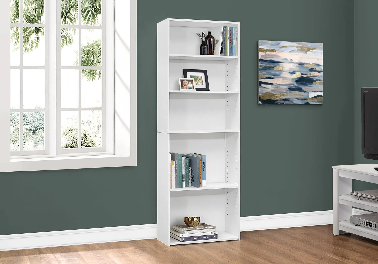 Derby 5-Shelf Bookcase - White